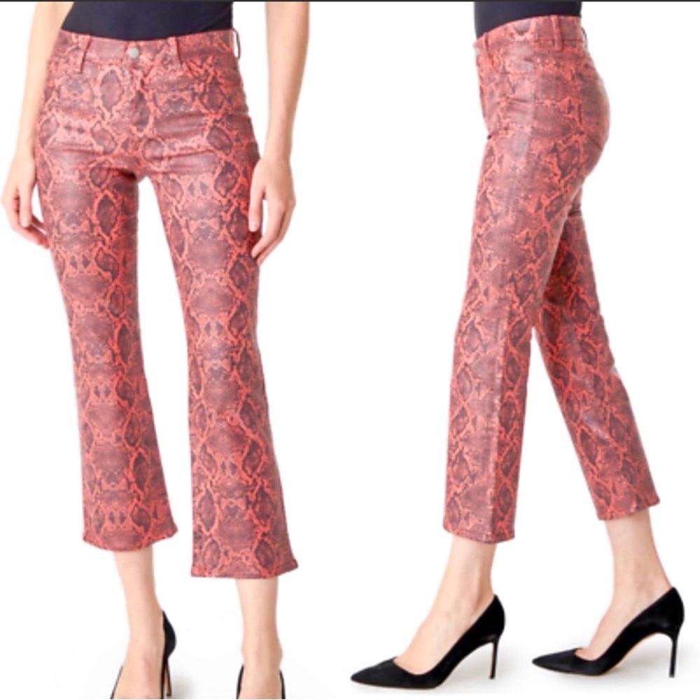 NWT J Brand  Selena Coated Kalani Boa Snakeskin Print Crop Boot Denim Jeans